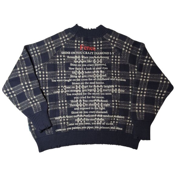 Navy Plaid Graphic Sweater NWT Mens XL Teen Selling Poetry 100% Cotton Unvesno - Picture 3 of 14